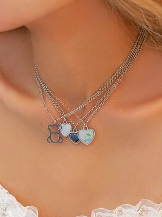 4pcs Boho Heart Pattern Multilayer Necklace Set Daily Beach Vacation Jewelry