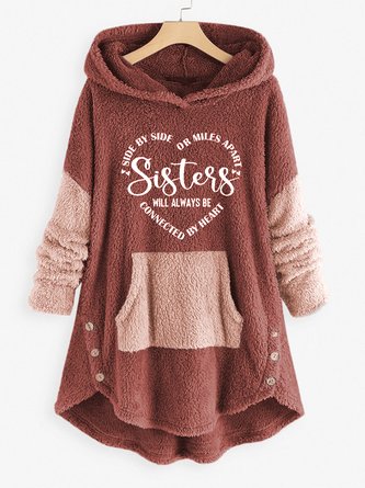 Women Sister Color Block Casual Hoodie Sweatshirt