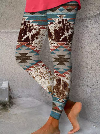 Geometric Casual Cotton-Blend Leggings