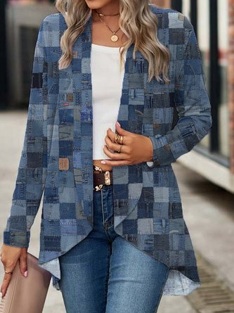 Geometric Loose Casual Other Coat