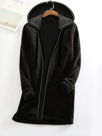Casual Hooded Fleece Thermal Loose Long Sleeve Jacket & Outerwear