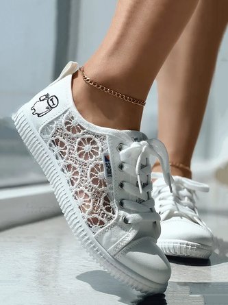Casual Breathable Mesh Lace-Up Canvas Shoes
