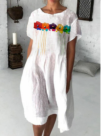 Women's Midi Dress Casual Floral Summer Dresses Daily Midi Short sleeve H-Line