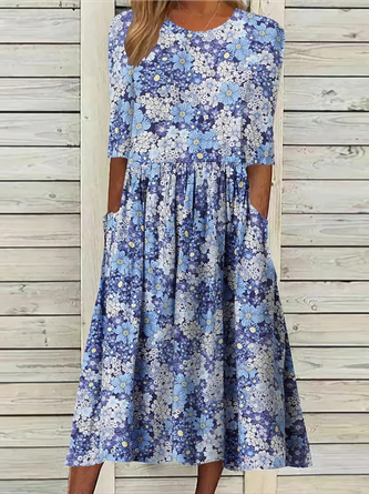 Women's Maxi Dress Floral Dress Vacation Knitted Crew Neck