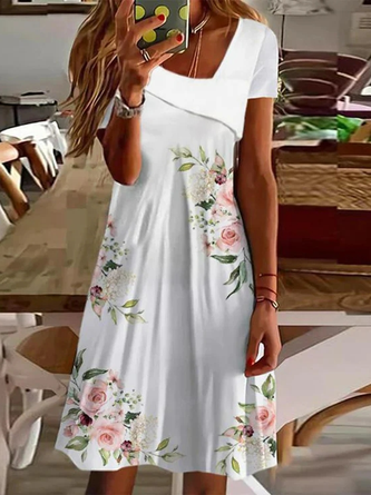 Women's Mini Dress Floral Dress Loose Asymmetrical Casual