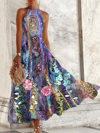 Loose Jersey Floral Vacation Long Dress
