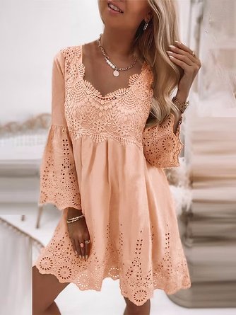 V Neck Lace Casual Loose Dress