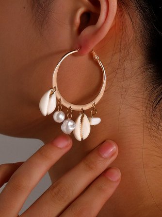Gold Metal Shell Pearl Earrings Women Vacation Jewelry Boho
