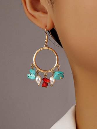 Gold Turquoise Pearl Beaded Earrings Women's Jewelry