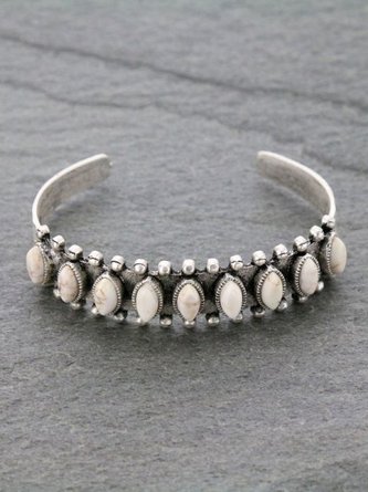 Vintage Silver Metal White Turquoise Cuff Bracelet Ethnic Women's Jewelry