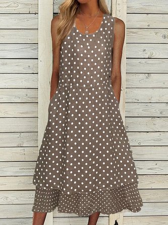 women's polka dot leisure Cotton Linen Dress With No