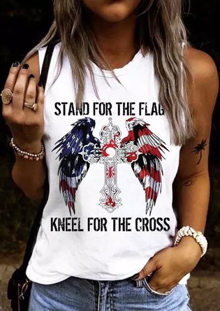Text Letters Crew Neck Cotton Blend Sleeveless Casual Daily Summer Tank Top