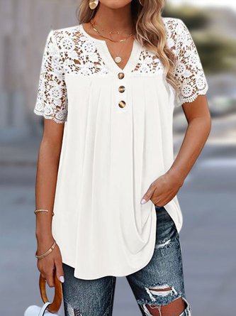 Loose Split Joint Lace Casual Shirt
