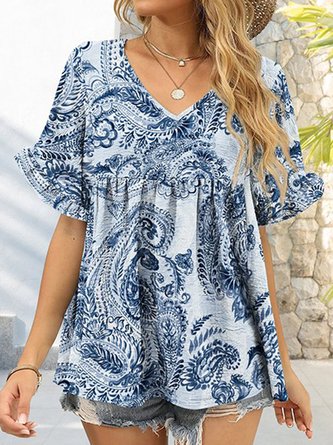 V Neck Loose Ethnic Casual Shirt