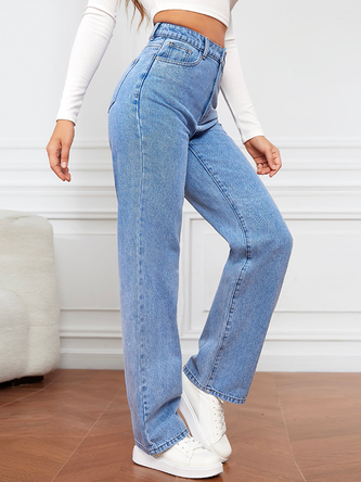 Plain Casual Denim Loose Jeans