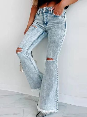 Casual Denim Buttoned Plain Jeans
