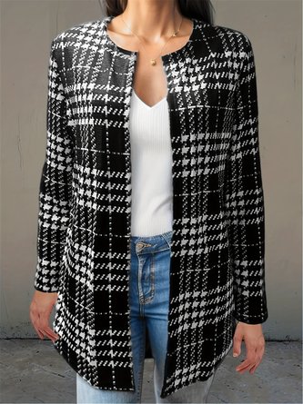 Loose Knitted Casual Plaid Coat