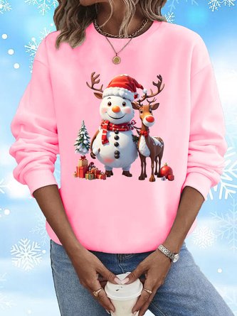 Christmas Snowman Loose Casual Crew Neck Sweatshirt