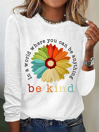 Daisy Crew Neck Knitted Long Sleeve Casual Daily Spring Fall T shirt