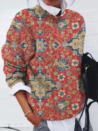 Women Ethnic Crew Neck Long Sleeve Casual Daily Spring/Fall Sweater