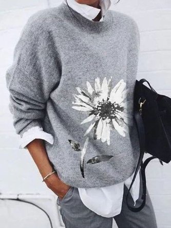 Women Ethnic Crew Neck Long Sleeve Casual Daily Spring/Fall Sweater