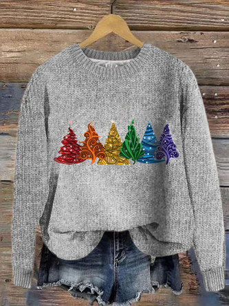Women’s Christmas Tree Knitted Crew Neck Simple Sweater
