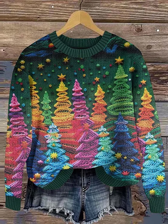 Women’s Vintage Christmas Tree Print 3D Printing Casual Sweater