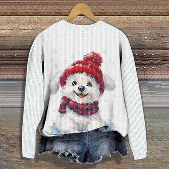 Christmas Santa Claus Crew Neck Dog Casual Knitted Sweater