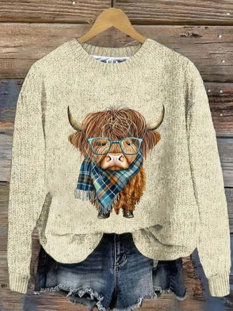 Women’s West Highland Cow Print Casual 3D Printing Casual Knitted Sweater