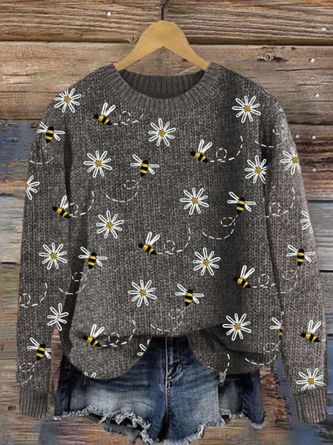 Women’s Bee Floral Print Crewneck Knit Sweater