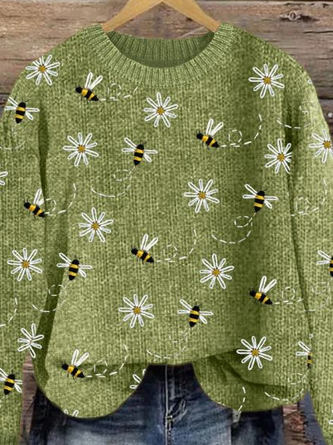 Women’s Bee Floral Print Crewneck Knit Sweater