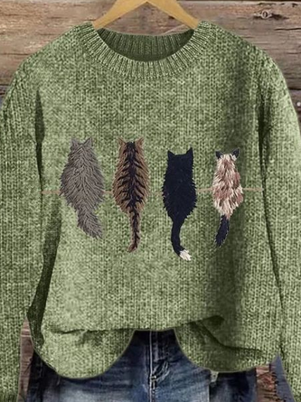 Women’s Cute Cat Print Knitted Sweater