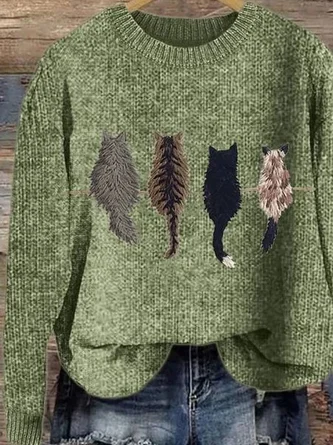 Women’s Cute Cat Print Knitted Sweater