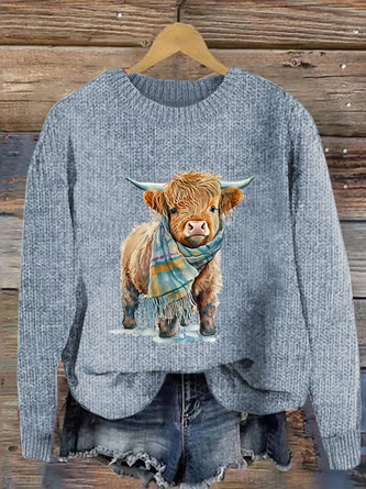 Women’s Casual Highland Cow Knit Sweatshirt