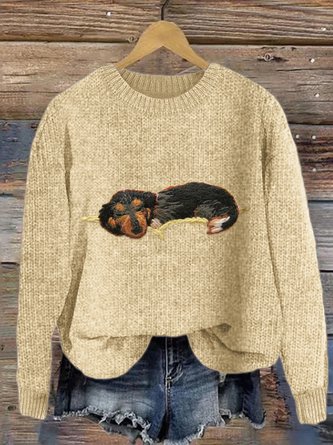 Cute puppy art round neck sweater