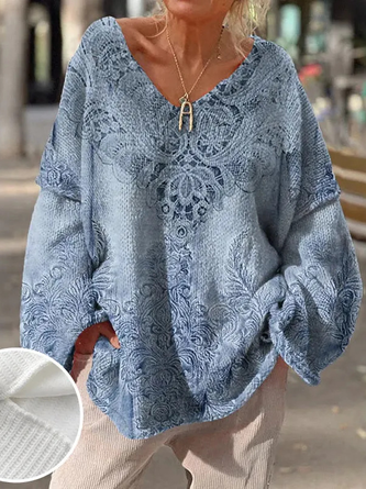 Loose V Neck Casual Yarn/Wool Yarn Sweater