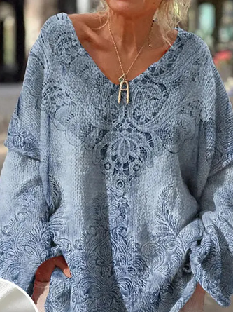 Loose V Neck Casual Yarn/Wool Yarn Sweater