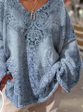 Loose V Neck Casual Yarn/Wool Yarn Sweater