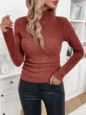 Women’s Solid Turtleneck Long Sleeve Fleece Lined Slim Fit T-Shirt Sweater