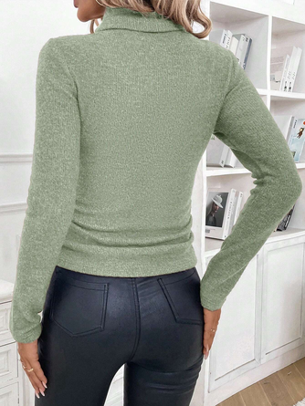 Women’s Solid Turtleneck Long Sleeve Fleece Lined Slim Fit T-Shirt Sweater