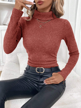 Women’s Solid Turtleneck Long Sleeve Fleece Lined Slim Fit T-Shirt Sweater