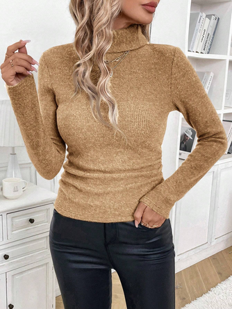 Women’s Solid Turtleneck Long Sleeve Fleece Lined Slim Fit T-Shirt Sweater