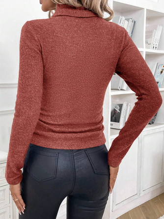 Women’s Solid Turtleneck Long Sleeve Fleece Lined Slim Fit T-Shirt Sweater
