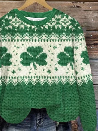 Ladies St. Patrick’s Day Shamrock Loose Simple Festival Sweater