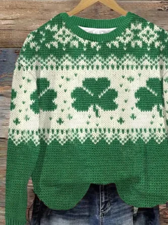 Ladies St. Patrick’s Day Shamrock Loose Simple Festival Sweater