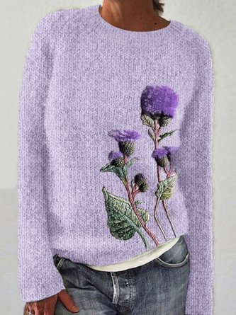 Scottish thistle round neck pullover sweater