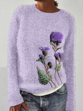 Scottish thistle round neck pullover sweater