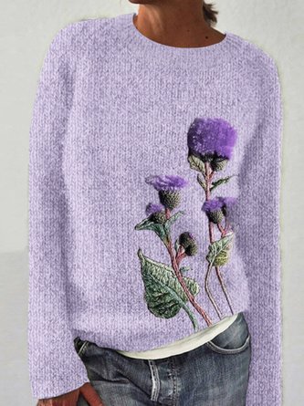 Scottish thistle round neck pullover sweater