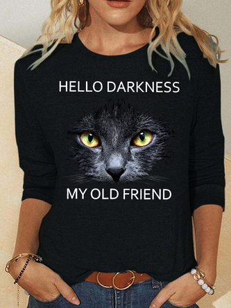 Text Letters Crew Neck Cotton Blend Long Sleeve Casual Daily Spring Fall Blouse