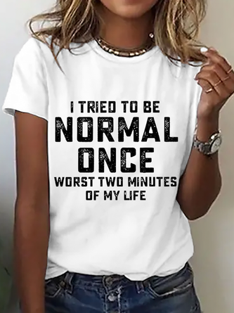 Text Letters Crew Neck Cotton Short Sleeve Casual Daily Summer T shirt